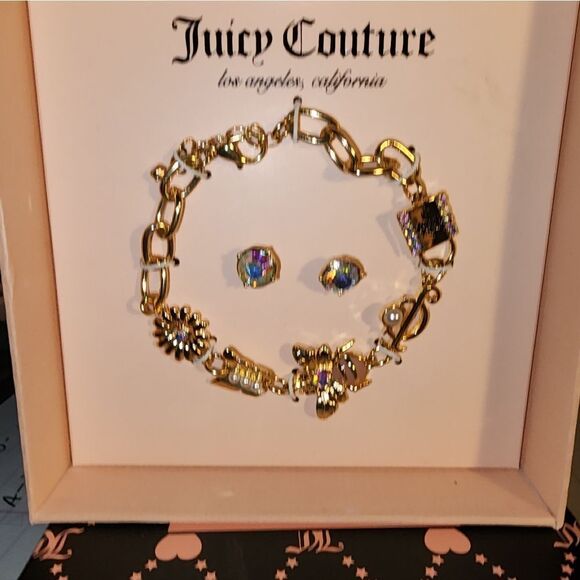 Juicy Couture Gold Charm Bracelet and Earring Set - Picture 1 of 1
